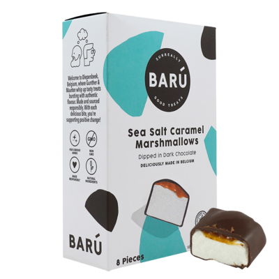 Baru Sea Salt Caramel Marshmallows met Belgische pure chocolade en zeezoutkaramel, doosje met 4 stuks