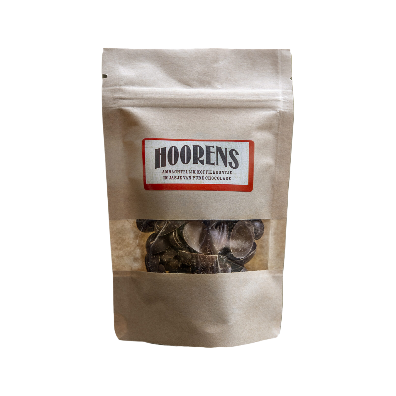 Chocolade koffieboontjes met echte koffieboon in kraftverpakking